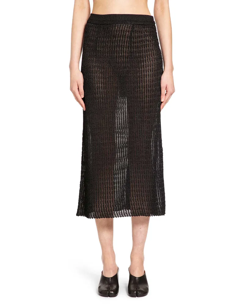 Maison Margiela Ribbed-Knit Midi Skirt Black