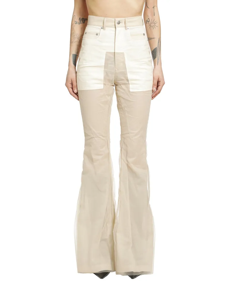 Rick Owens Temple Bolan Flared Trousers Beige