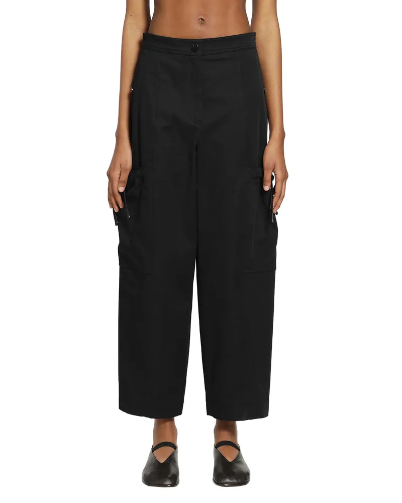 Max Mara Stretch Cotton Cargo Trousers Black