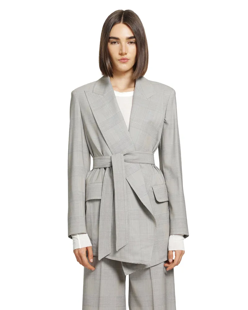 Max Mara Glen Plaid Wool Robe-inspired Coat Grey