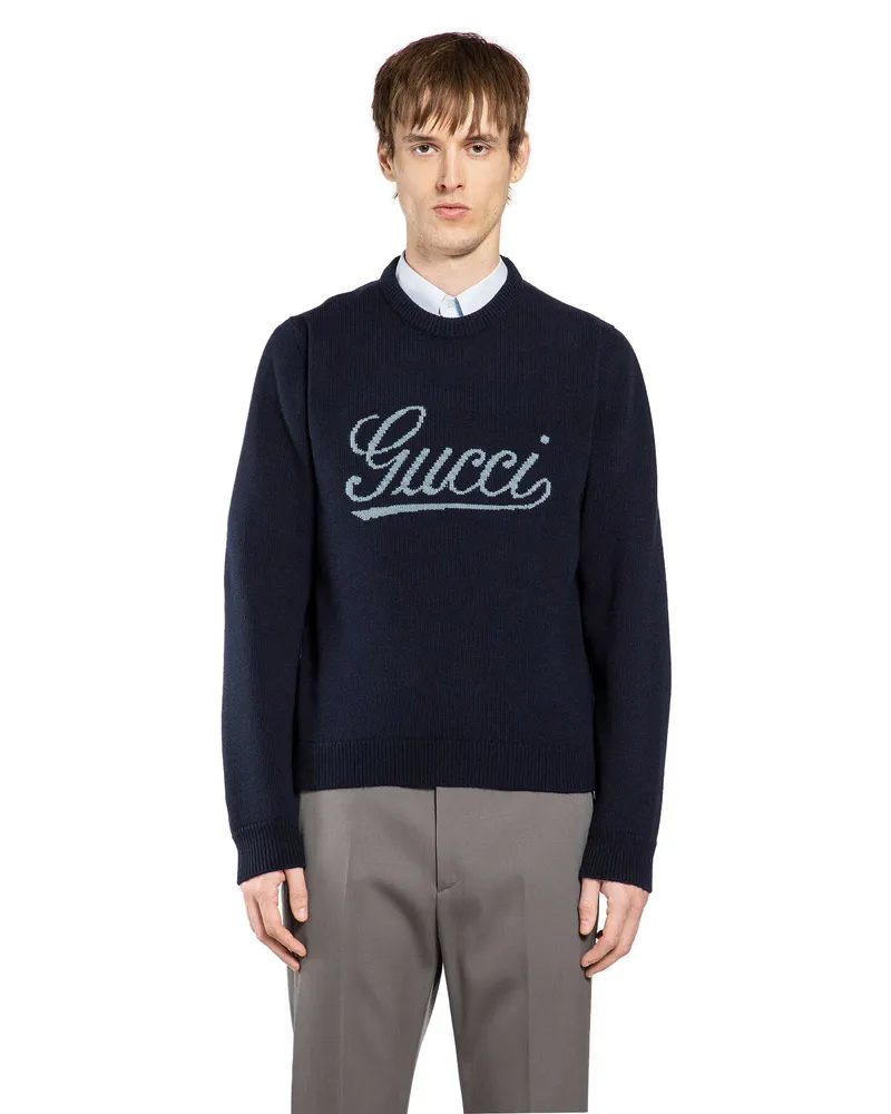Gucci Archive Logo Wool Sweater Blue