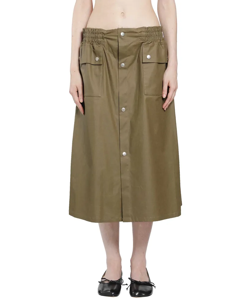 Maison Margiela Coated Cotton Midi Skirt Green