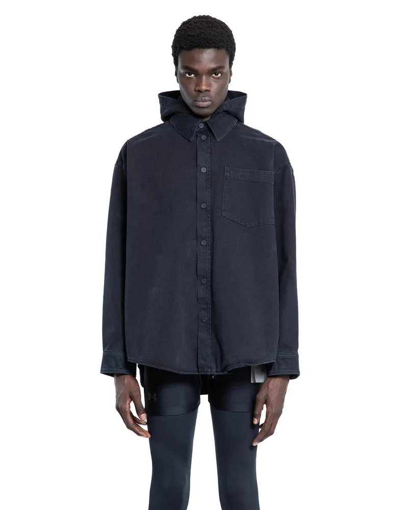 Balenciaga Camicia Parka in Denim Mano Sinistra Morbido Black