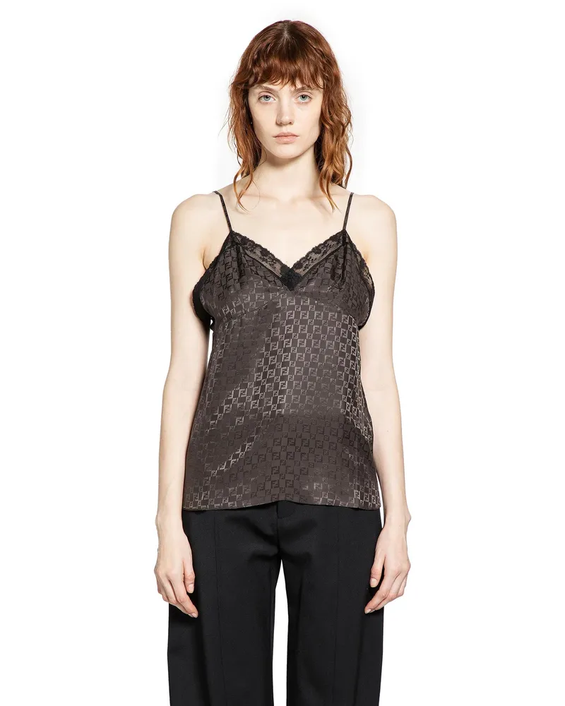 Fendi FF Silk Slip Top Brown