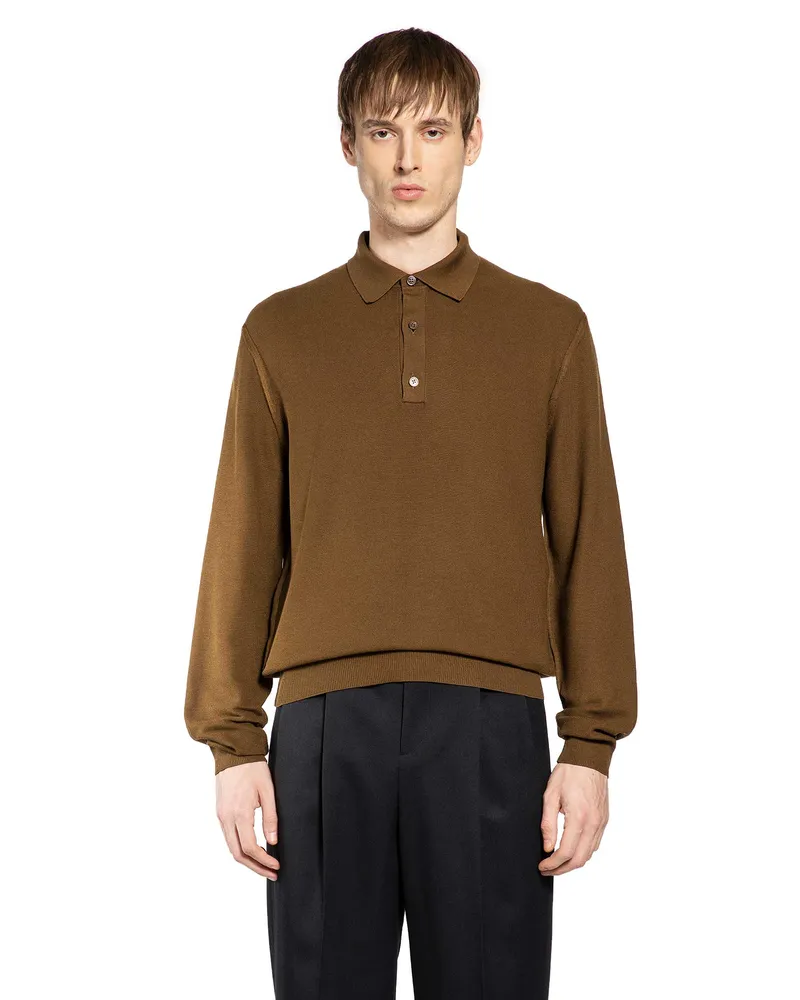Tom Ford Cotton Silk Knit Polo Shirt Brown
