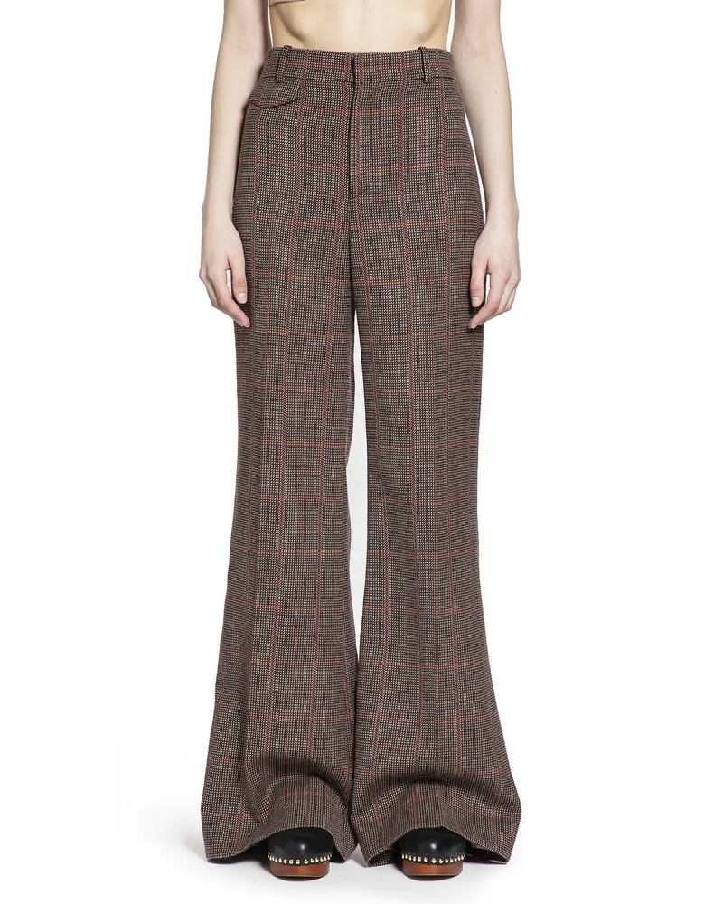 Chloé High-rise Flared Trousers in Wool Check Brown