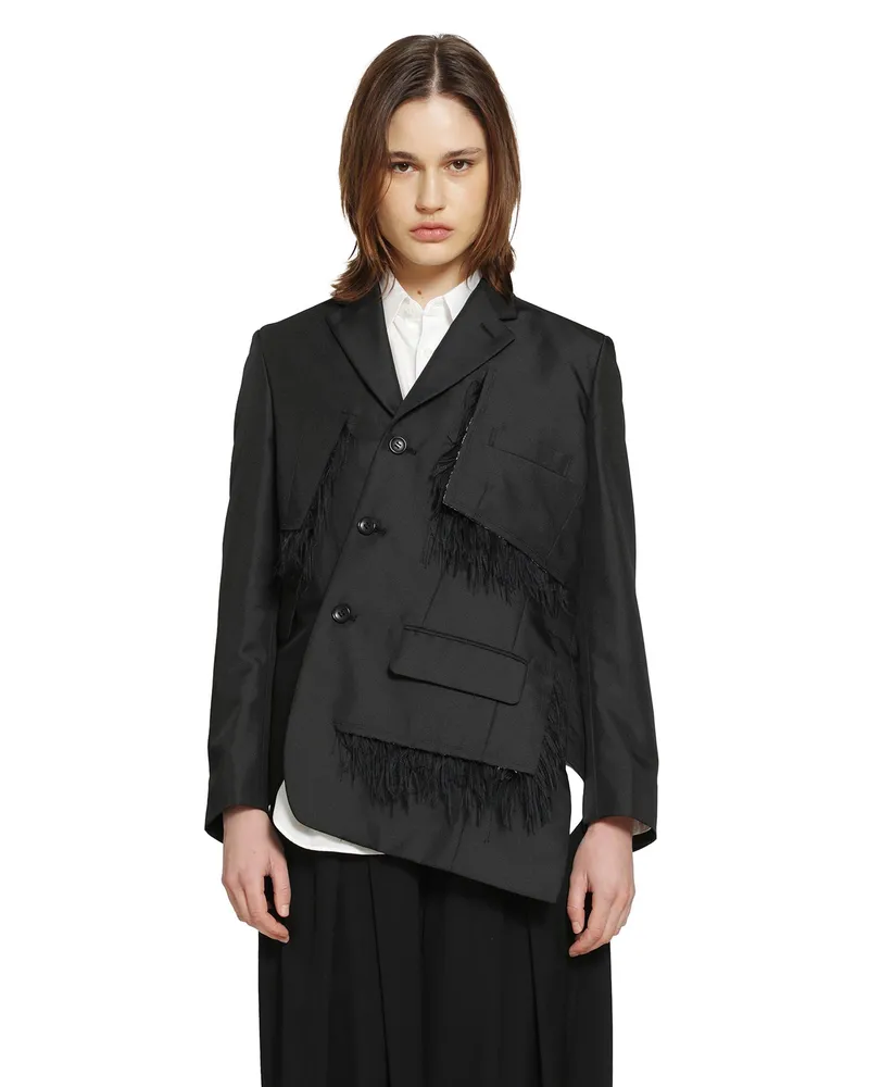 Comme des Garçons Single-Breasted Blazer with Frayed Trim Black