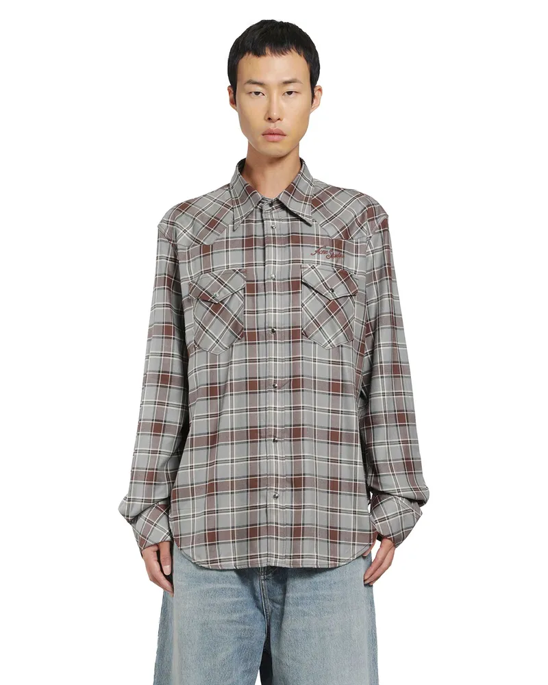 Acne Studios Flannel Check Button-Up Shirt Grey
