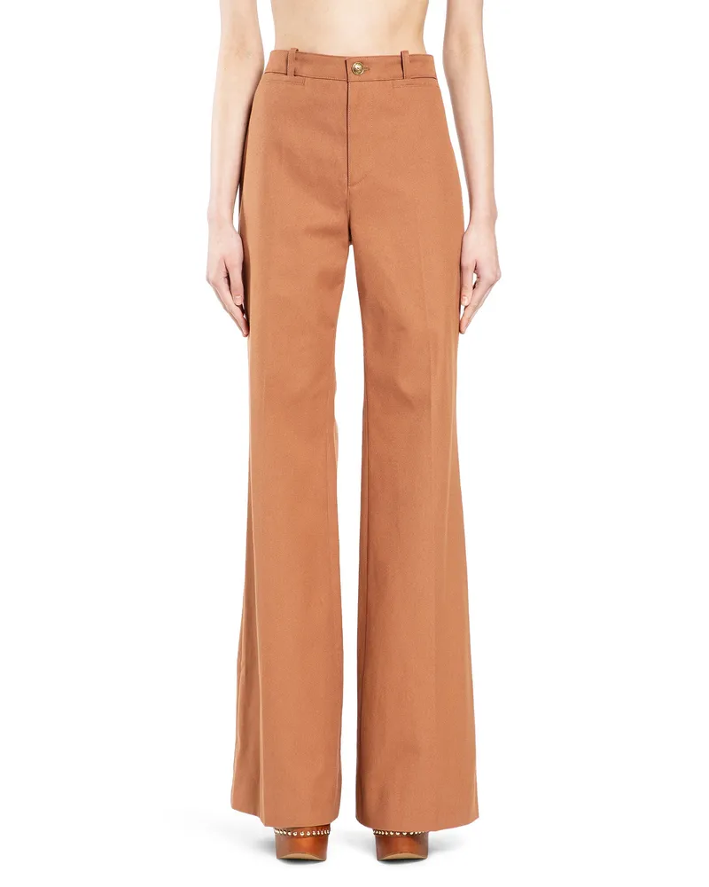 Chloé Flared Cotton Canvas Trousers Brown