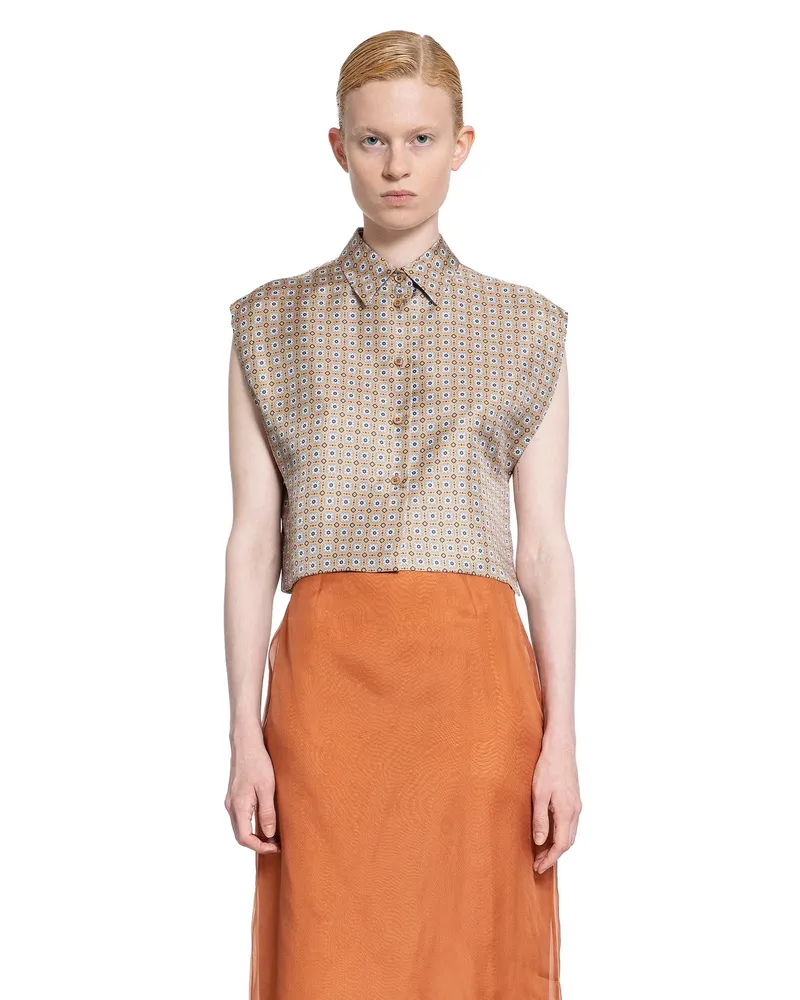 Prada Sleeveless Floral Print Shirt Brown