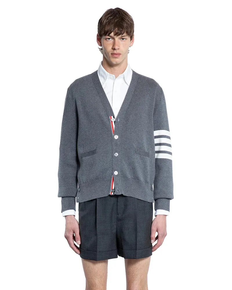 Thom Browne 4-Bar Milano Stitch Cardigan Grey