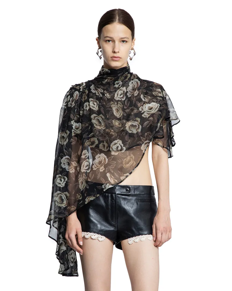Magda Butrym Flowy High-Neck Cropped Blouse Black