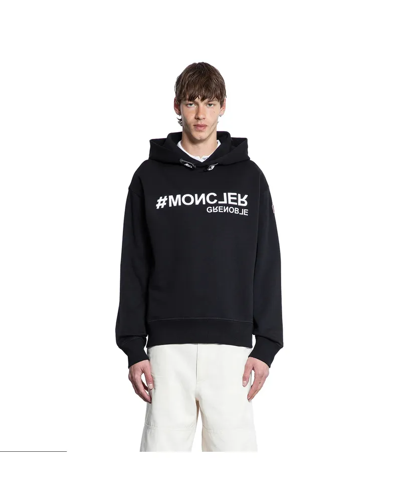 Moncler Mirrored Logo Cotton Hoodie Black
