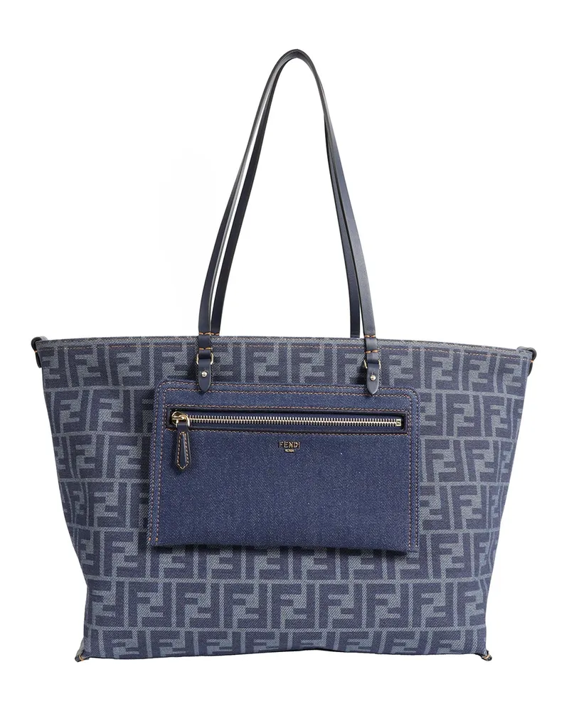Fendi FF Denim Jacquard Reversible Tote Bag Blue
