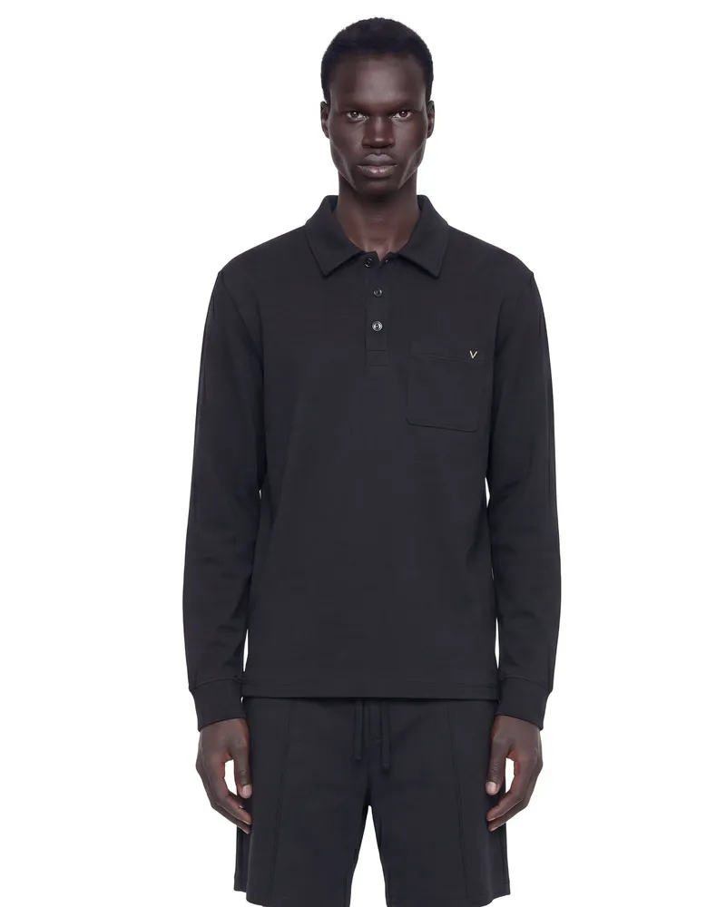Valentino Garavani Jersey Pocket Polo Shirt Black