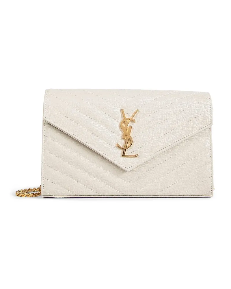 Saint Laurent Cassandre Matelassé Chain Wallet White