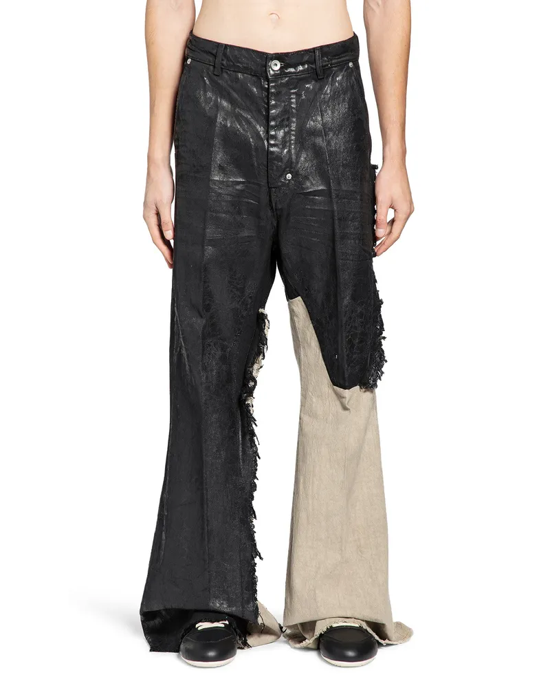 Rick Owens Floor Length Treated Denim Pants Black