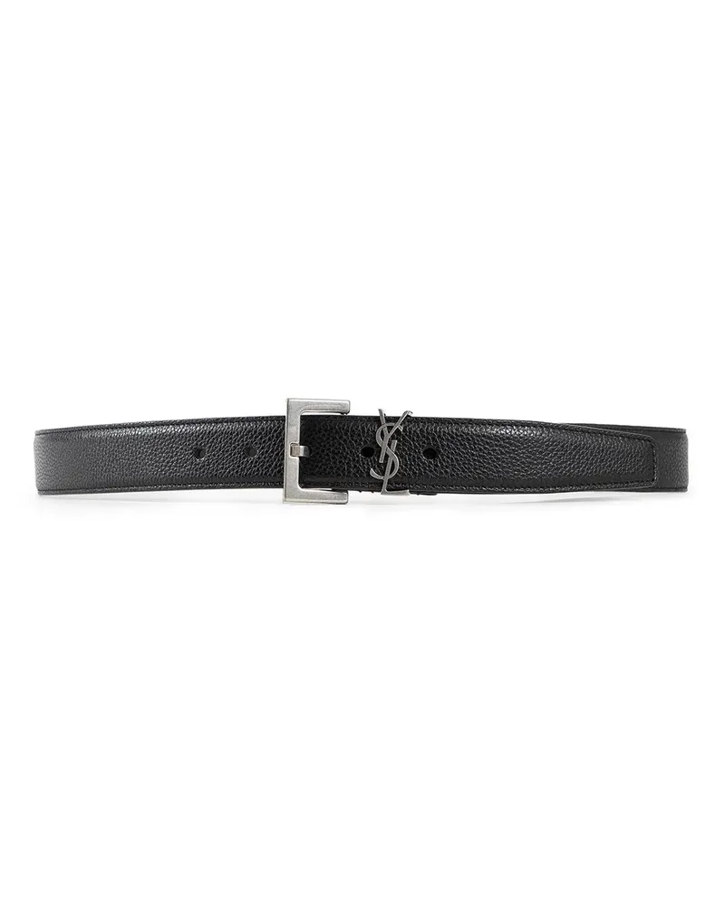 Saint Laurent Cassandre Belt in Grained Leather Black