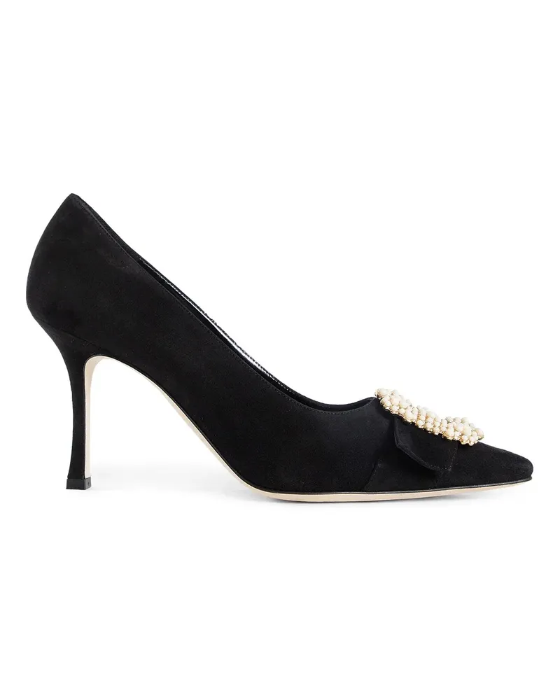 Manolo Blahnik Giboa Pearl Buckle 90 Pumps Black