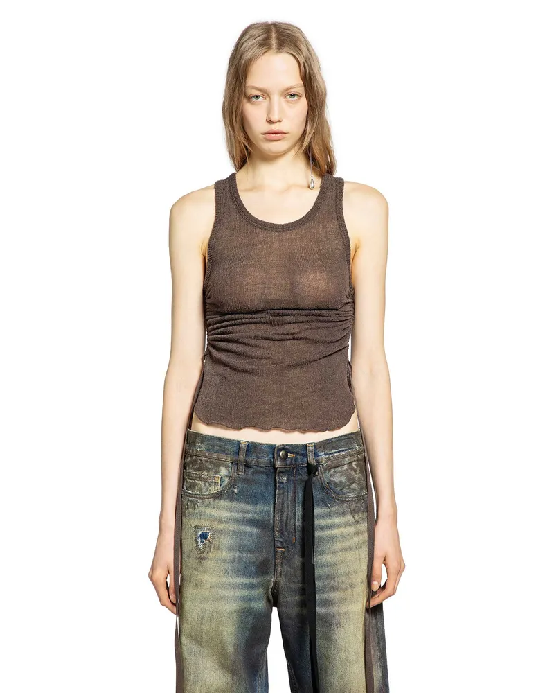 Ann Demeulemeester Mara Wrinkled Cropped Tank Top Brown