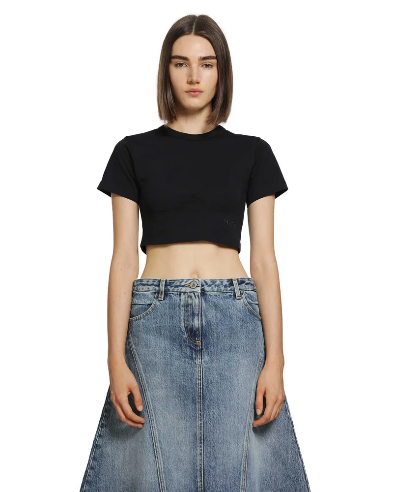 ATTICO Contour Bust Cropped T-Shirt Black