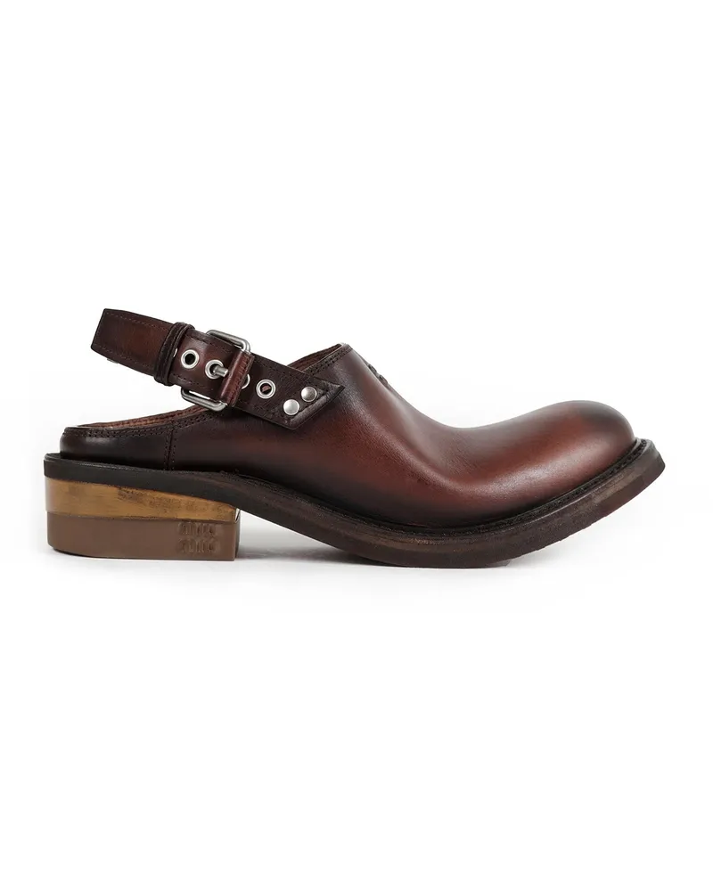 Miu Miu Foule Leather Mules Brown