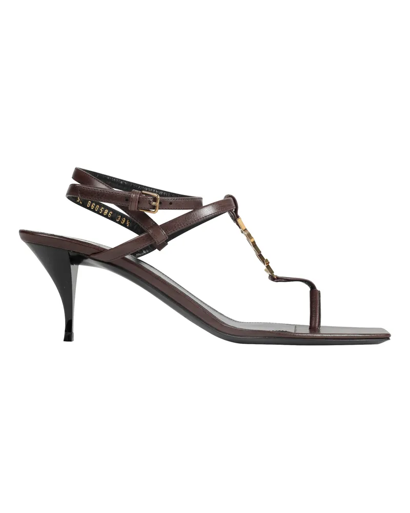 Saint Laurent Cassandre Leather Sandals Brown