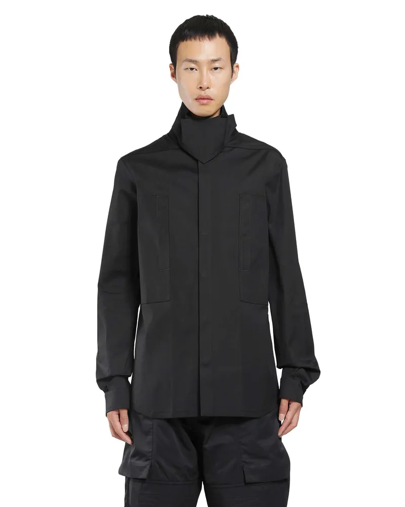 Rick Owens Tower Outershirt in Heavy Poplin Black