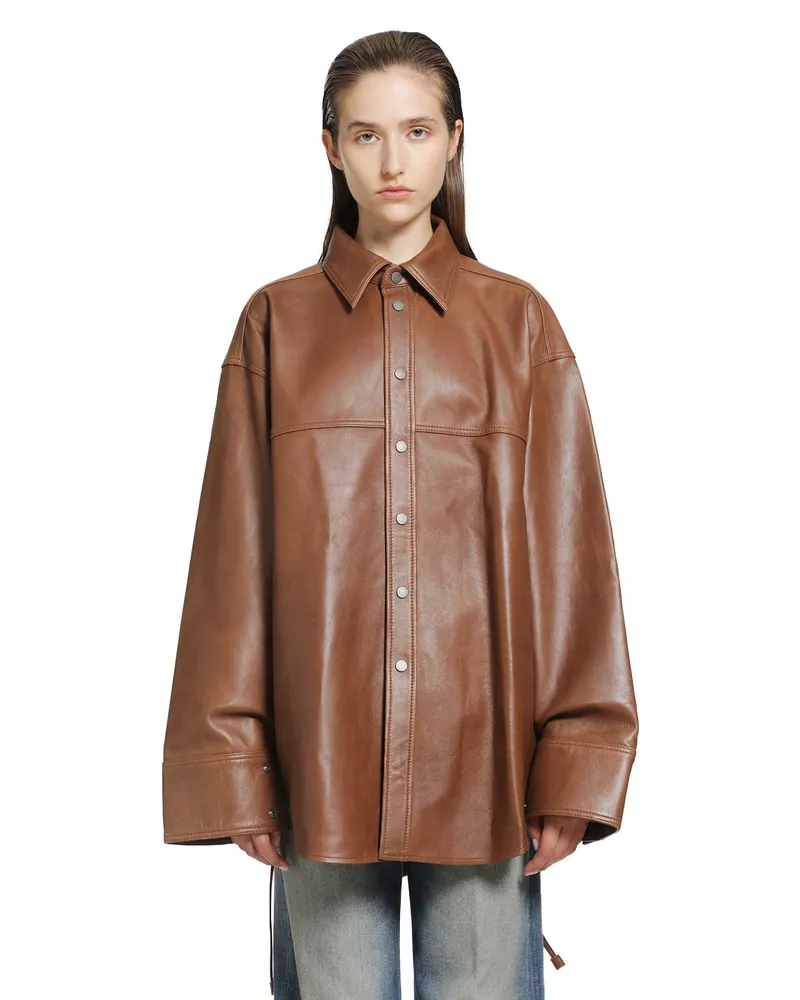 Haikure Victoria Silky Leather Shirt Brown