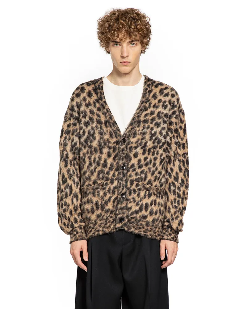 Laneus Brushed Alpaca Wool Leopard Cardigan Beige