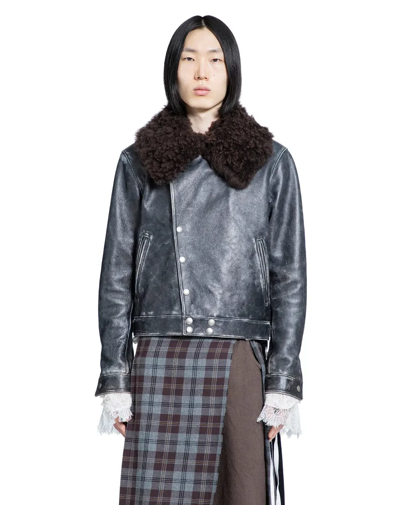 Ann Demeulemeester Binus Distressed Shearling Leather Jacket Black
