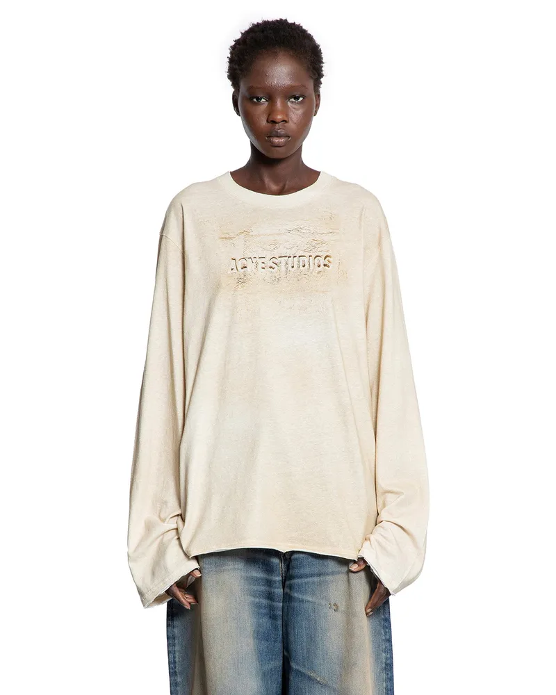 Acne Studios Animation Logo Long Sleeve T-Shirt Beige