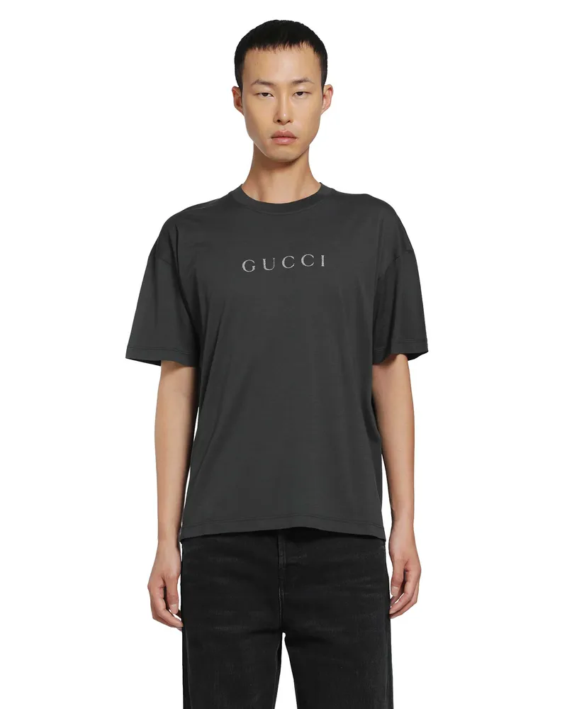 Gucci Glitter Logo Cotton T-Shirt Grey