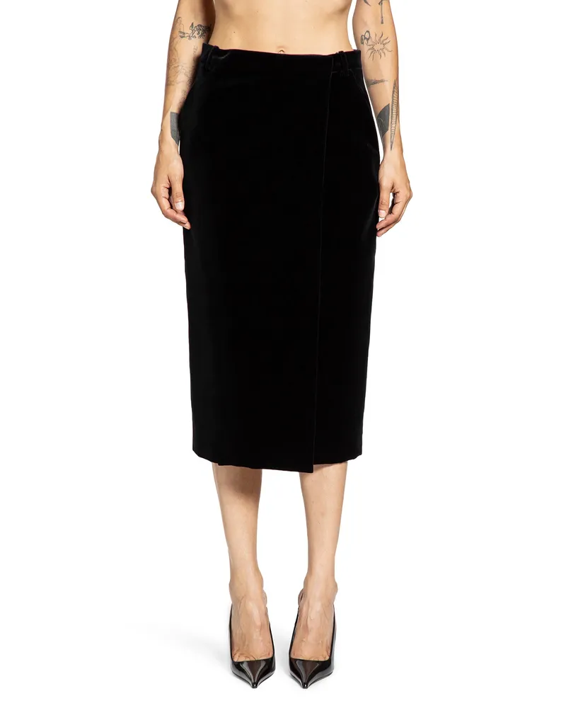 Saint Laurent Midi Wrap Skirt in Cotton Velvet Black