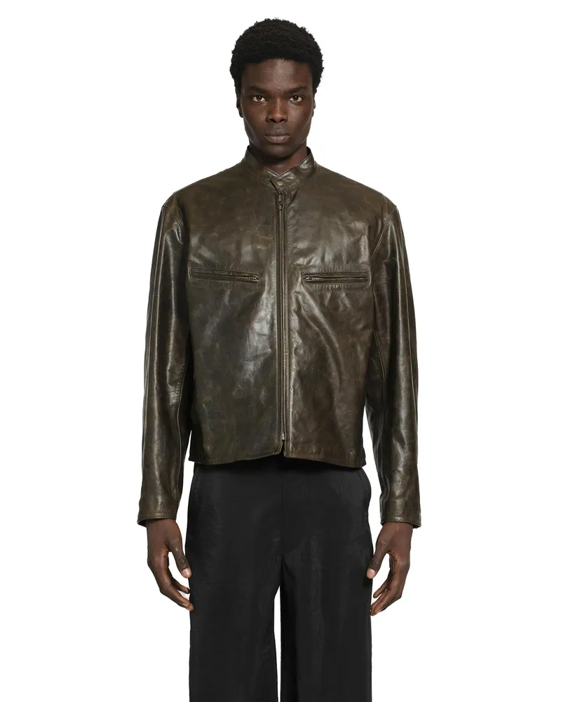 Christophe Lemaire Boxy Biker Jacket Brown