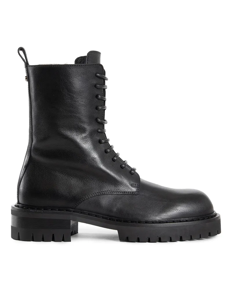 Ann Demeulemeester Skagi Ankle Boots in Grained Shiny Calfskin Black