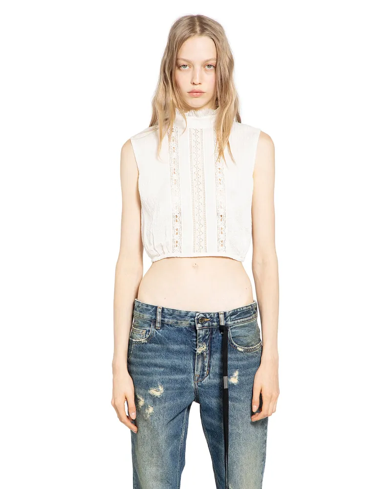 Ann Demeulemeester Bee High Neck Cropped Top Beige