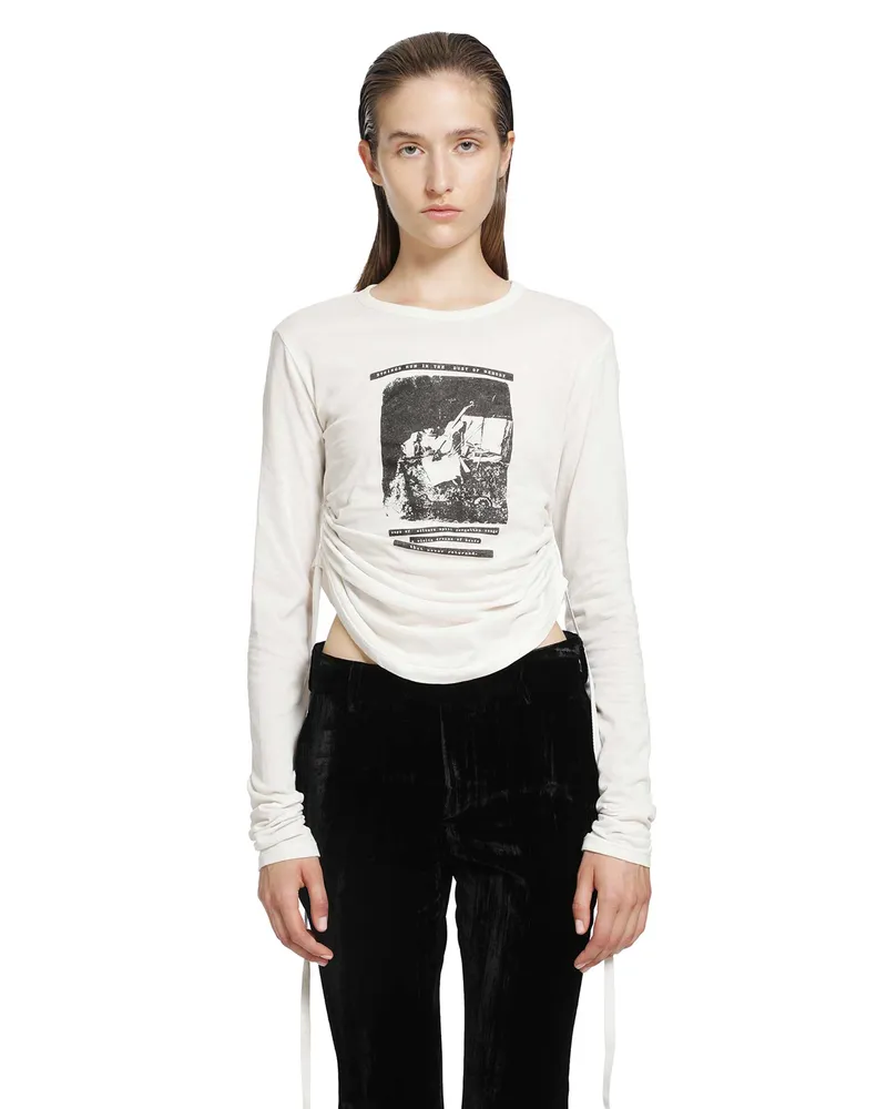 Ann Demeulemeester Dot Wrinkled Cropped Long Sleeve Top White