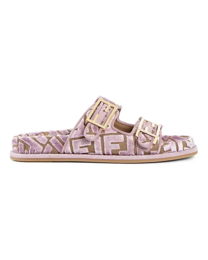 Fendi Sentire FF Jacquard Velvet Slides Purple