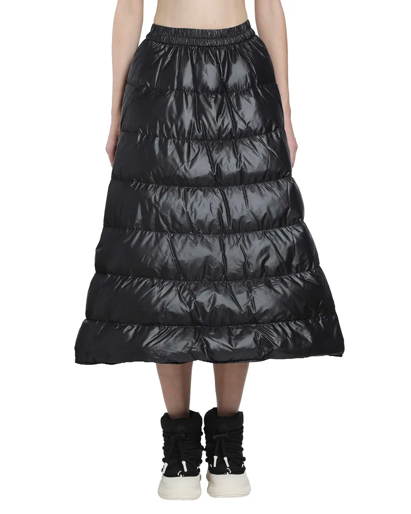 Moncler Long Nylon Laqué Down Skirt Black