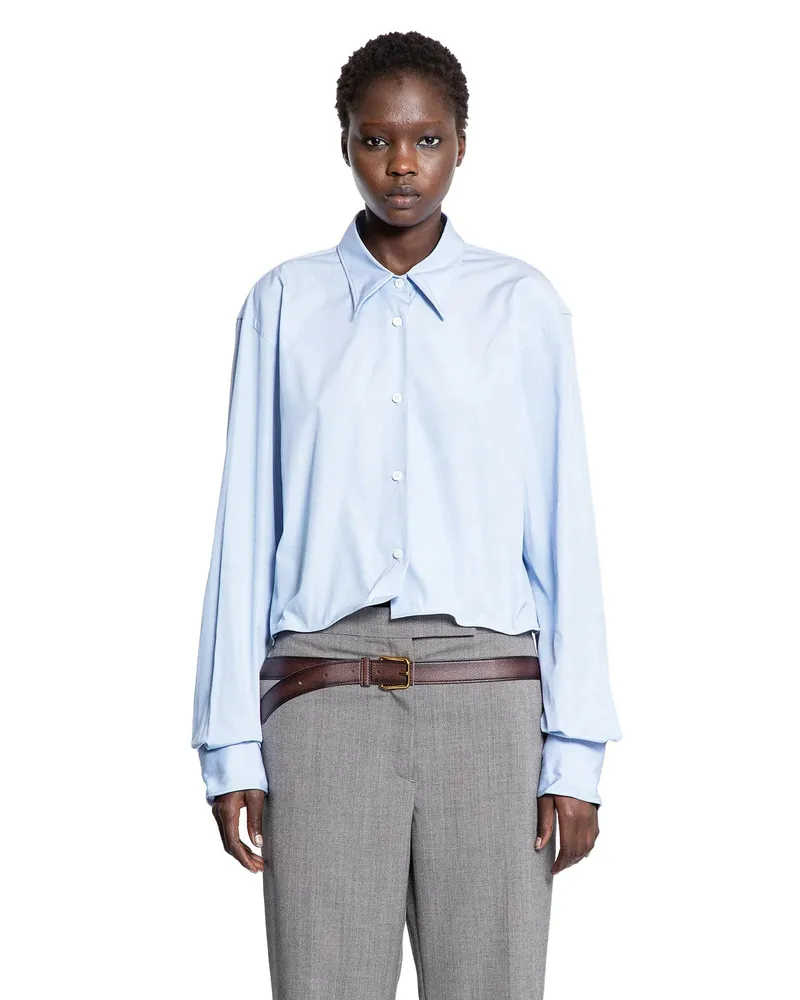 Prada Ruffled Cotton Shirt Blue
