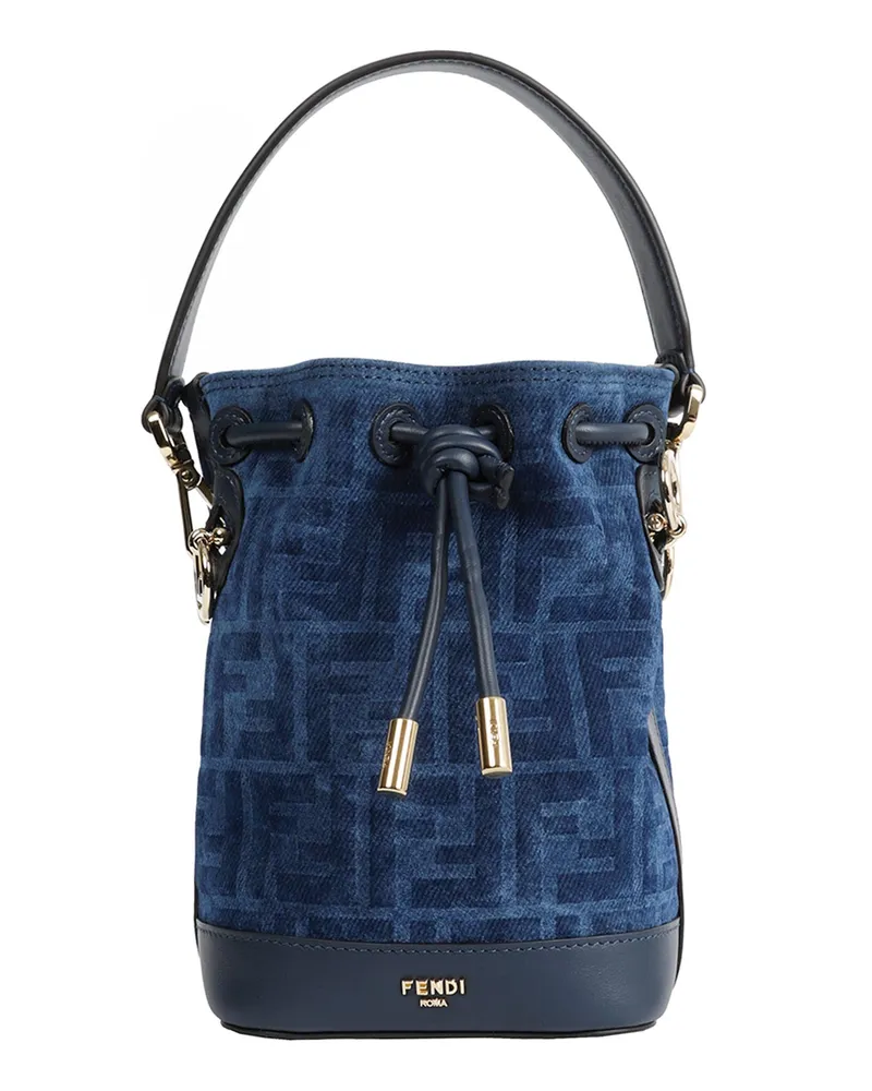 Fendi Mini Mon Tresor FF Denim Flock Bucket Bag Blue