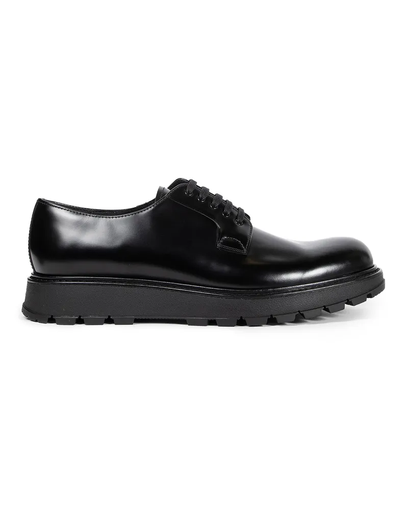 Prada Brushed Leather Lace-Up Shoes Black