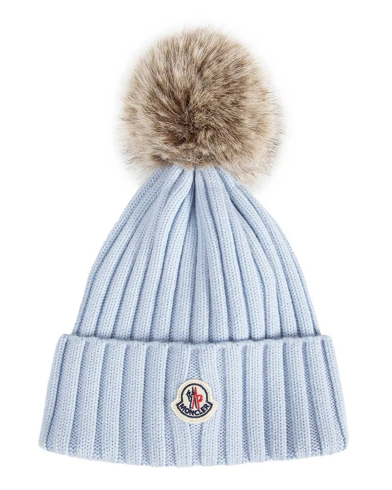 Moncler Wool Beanie with Pom Pom Blue