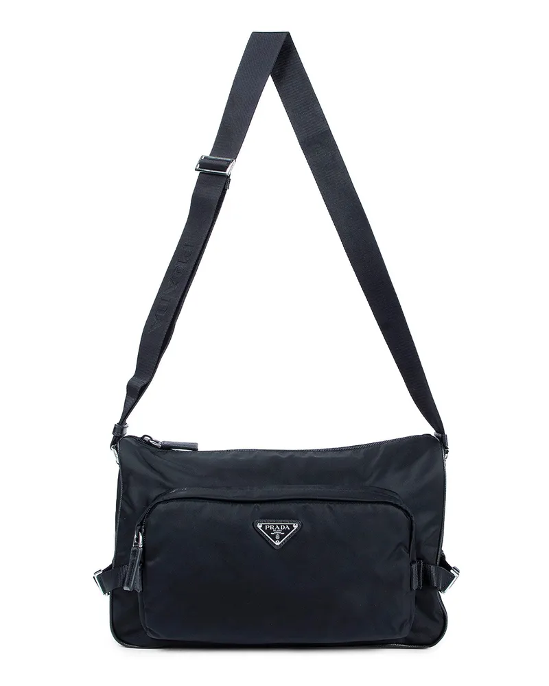 Prada Large Re-Nylon and Saffiano Leather Shoulder Bag Black