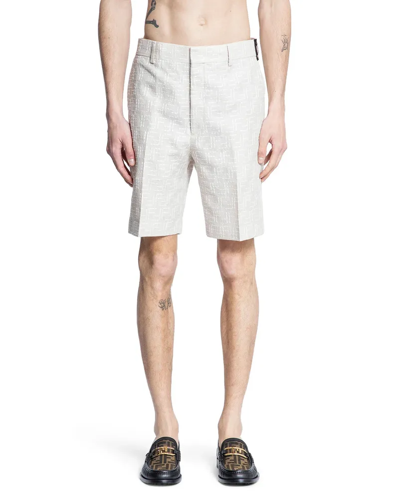 Fendi FF Linen Tailored Shorts Beige