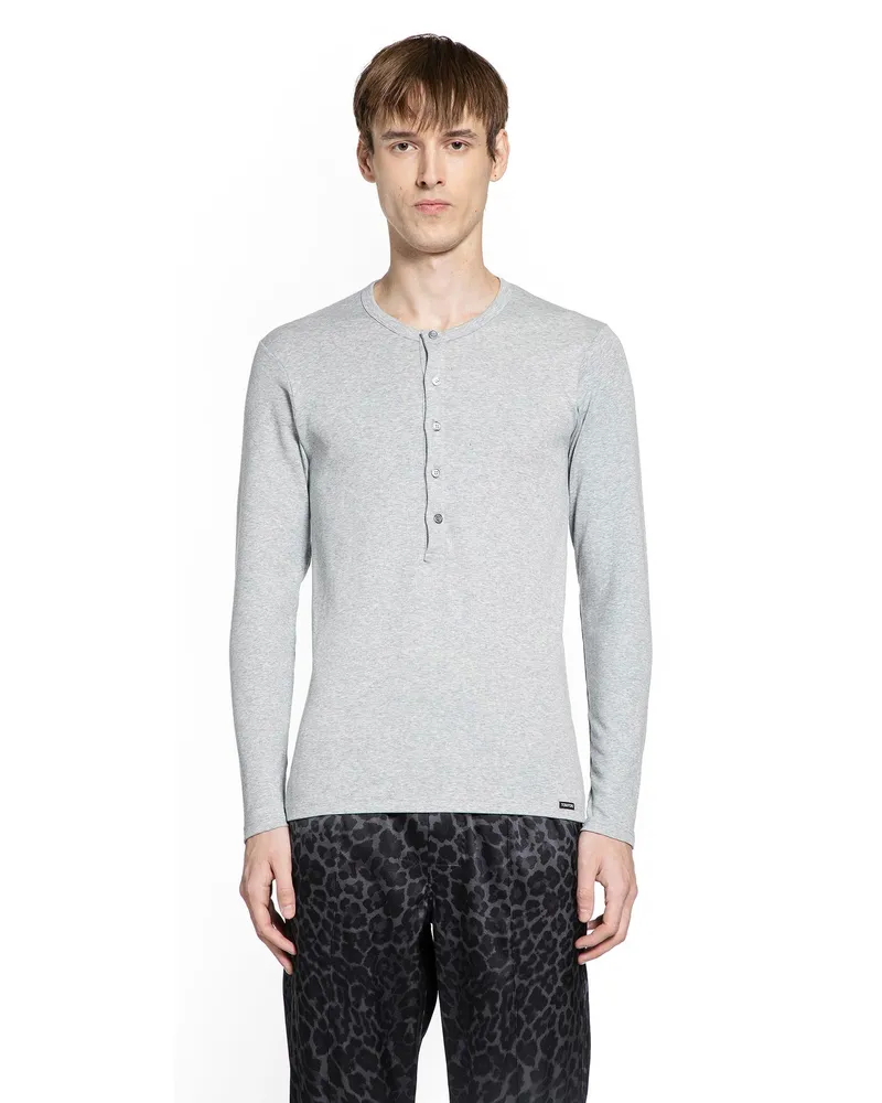 Tom Ford Cotton Stretch Rib Henley T-Shirt Grey