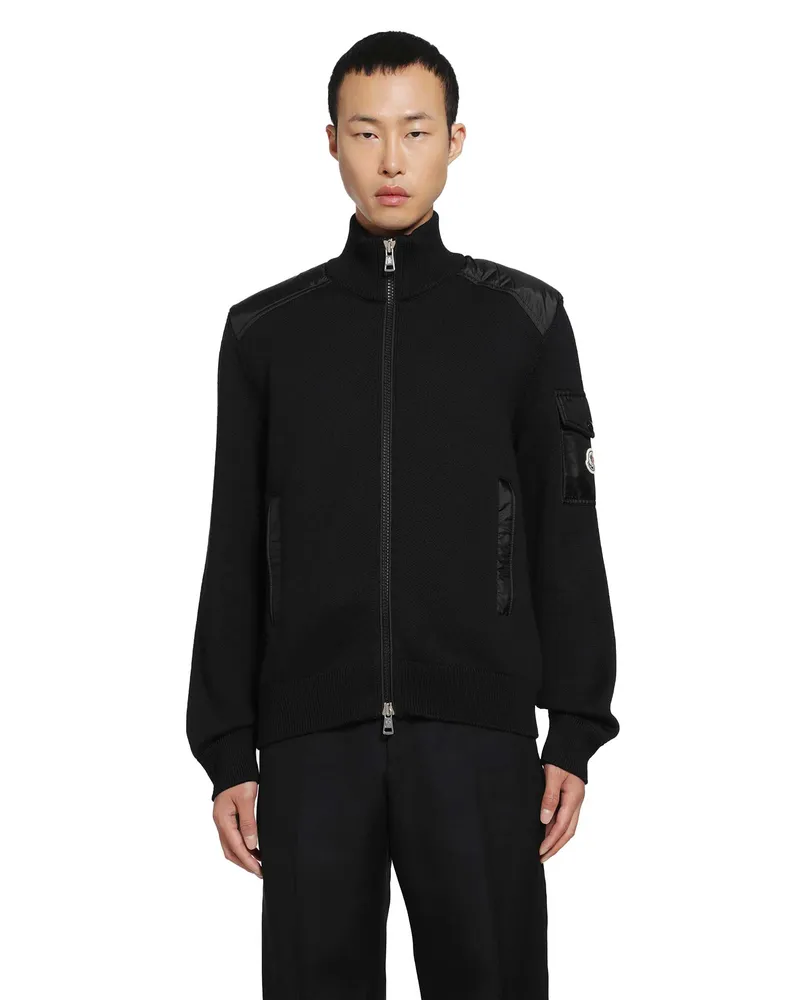 Moncler Padded Wool Zip-Up Cardigan Black