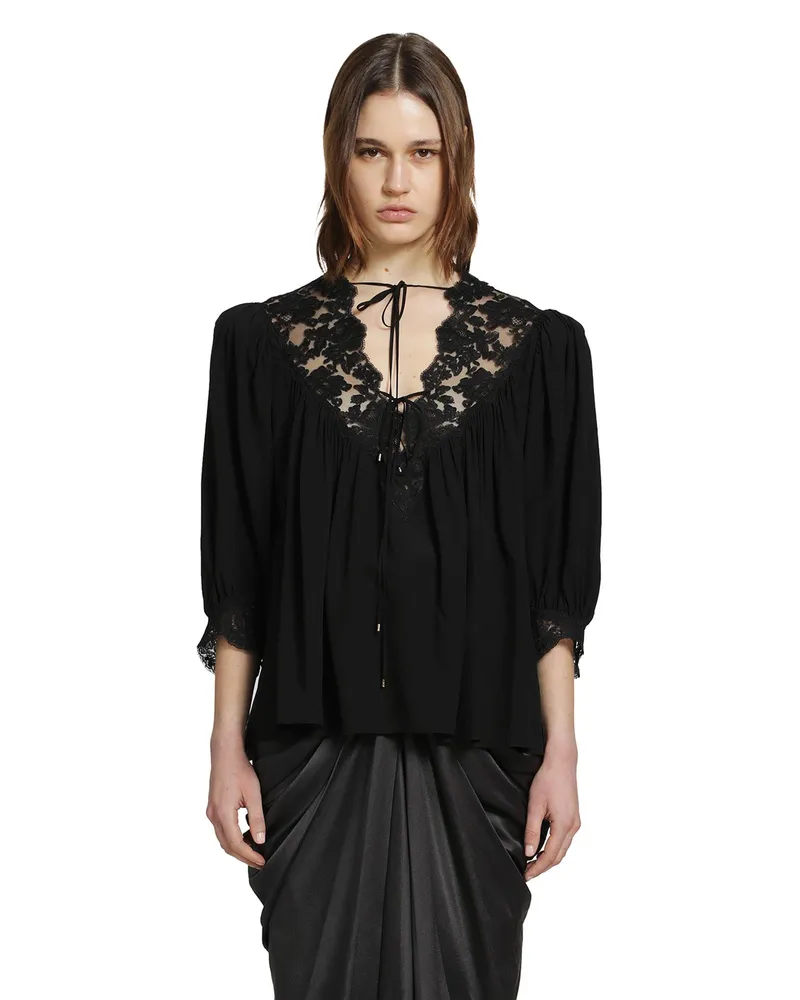 Chloé Fluid Puff Sleeve Top Black