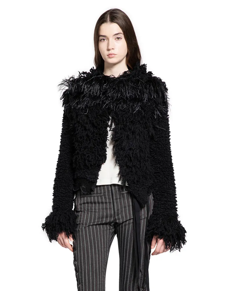 Ann Demeulemeester Ieke Fully Wool Jacket with Feathers Black